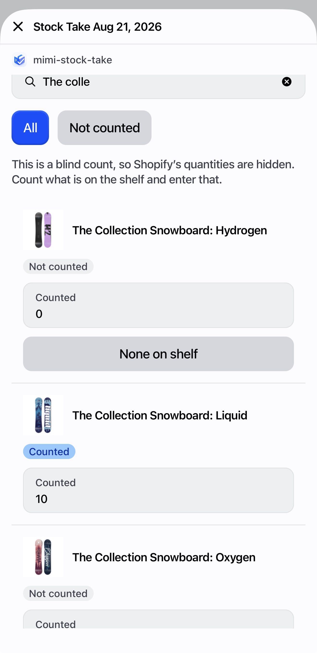 A blind count with no quantities shown.